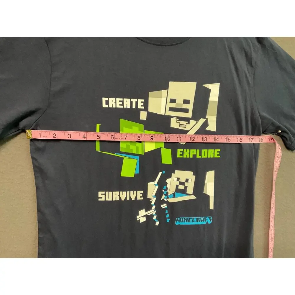 Minecraft Boys XL T-Shirt‎ Create Explore Survive Skeleton Creeper Blue